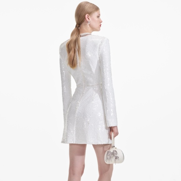 self-portrait White Sequin Mini Dress Size US8 - MSRP $585 -  NWT - Picture 3 of 9